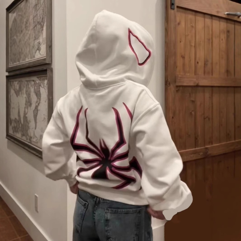 2023ユーロハロウィーン個性的な男女のパーカーY2Kカップル大きいサイズスパイダーマンzip hoodie|undefined