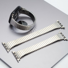 适用苹果AppleWatch单圈弹力不锈钢表带 iwach10竹节小蛮腰手表带