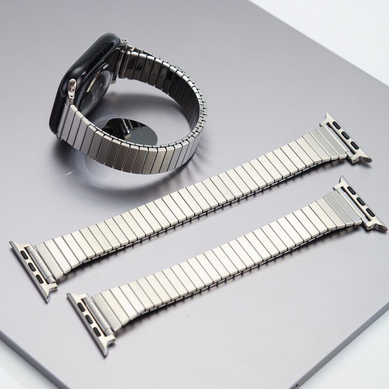 适用苹果AppleWatch单圈弹力不锈钢表带 iwach10竹节小蛮腰手表带|undefined