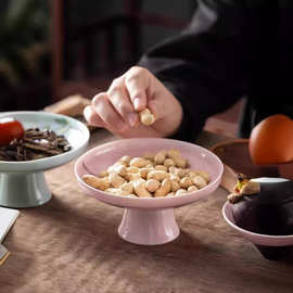 中式陶瓷高脚盘复古高足茶点盘家用点心盘家用水果供盘围炉干果盘