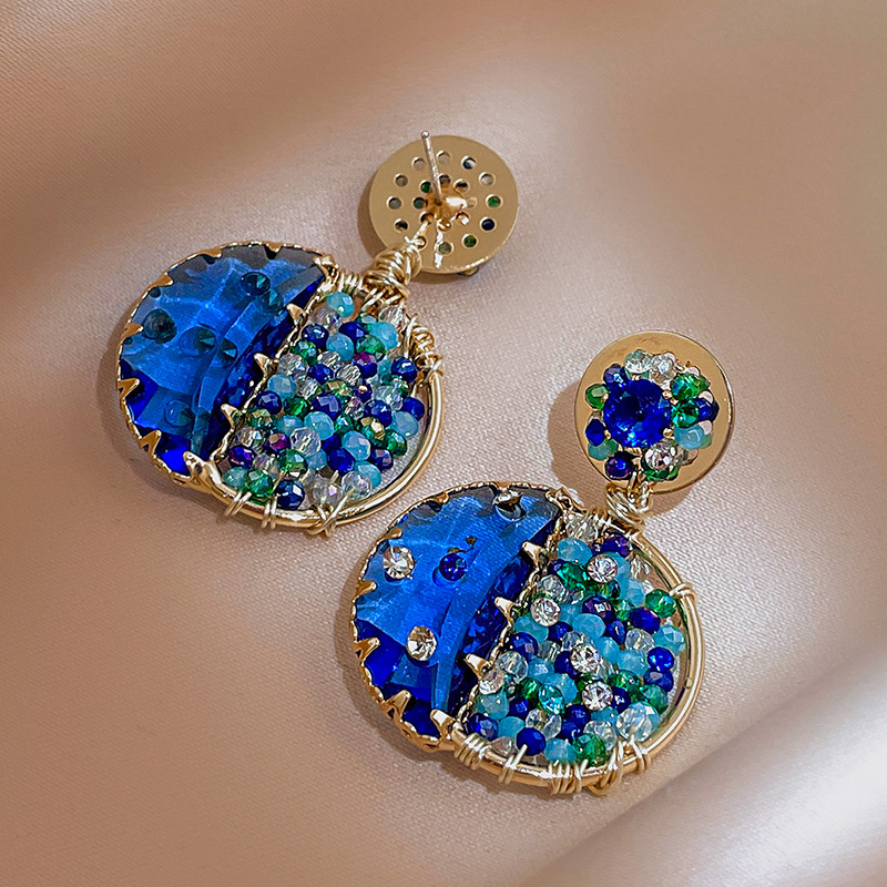 Retro Round Copper Earrings Inlay Rhinestone Zircon Copper Earrings