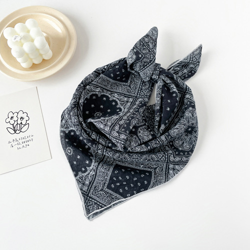 Cotton silk scarf small square scarf for women spring new European and American headscarf versatile cashew print cotton and linen scarf