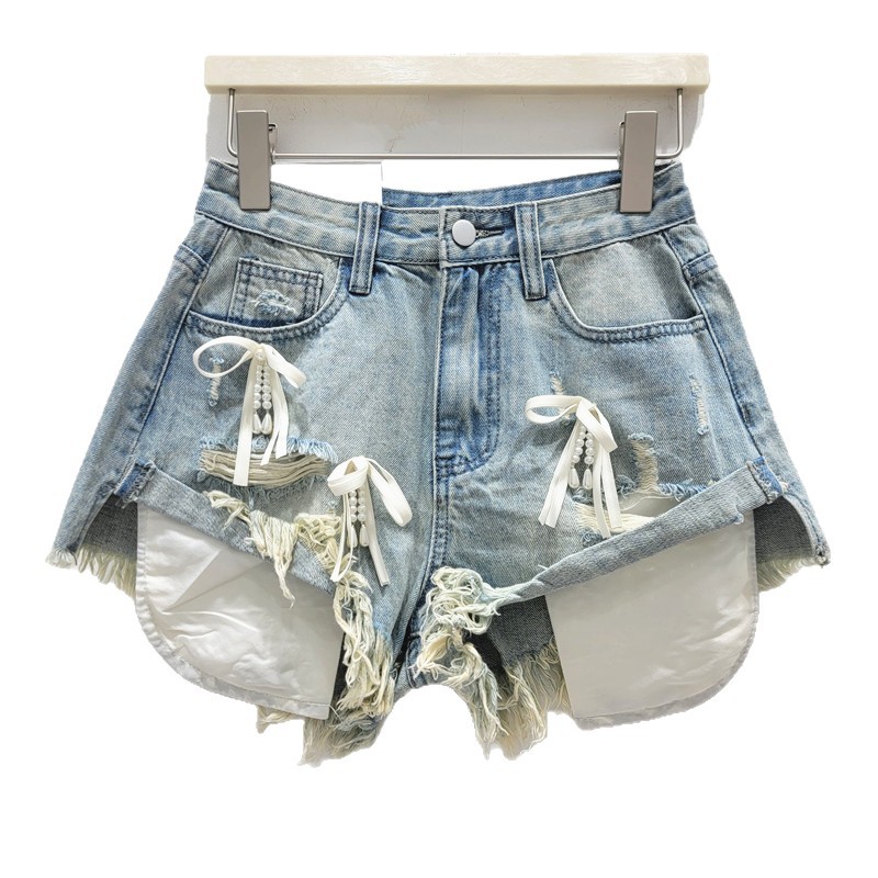 Pantalón Corto de Mezclilla de Talle Bajo con Detalle Desgastado para Verano