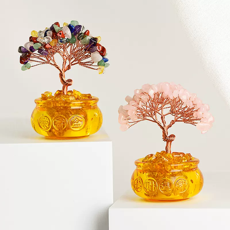 批发天然黄水晶树琉璃摆件紫水晶家居创意办公桌装饰水晶石工艺品