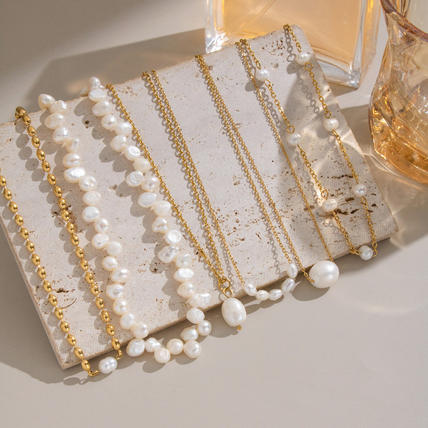 Organic necklace stainless steel from pearl