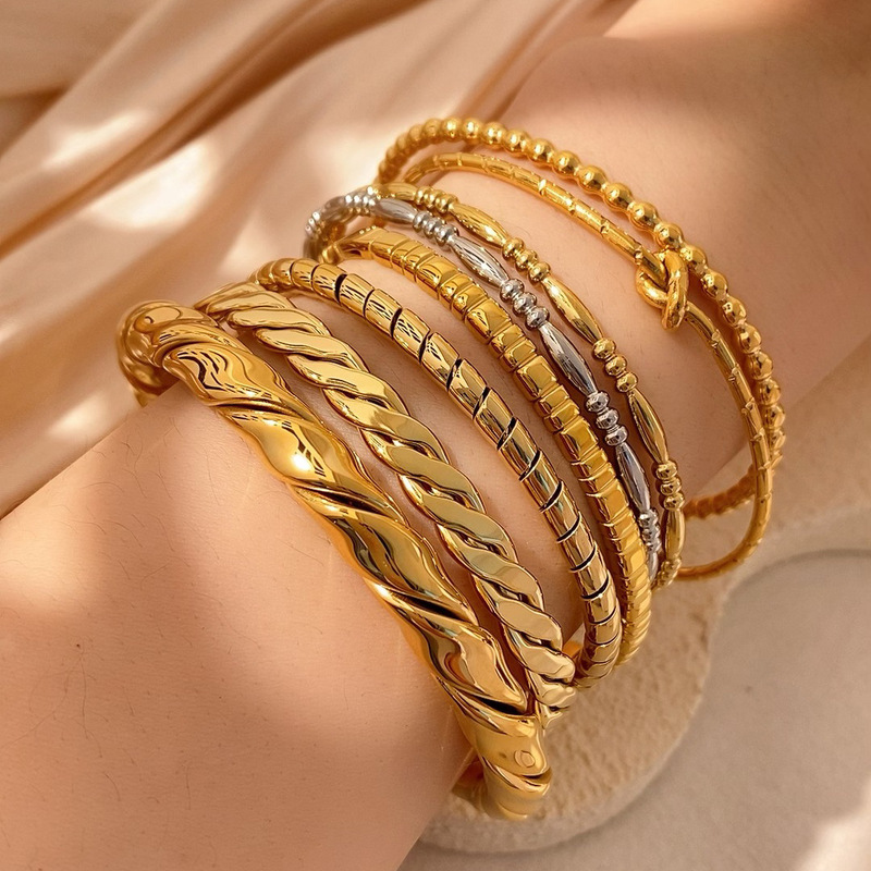 European and American Cross-Border Jewelry Simple Personalized Arrangement Pattern Bracelet Women's Temperament Geometric Stacking Bracelet Solid Color European and American Cross-Border Jewelry Simple Personalized Arrangement Pattern Bracelet Women's Temperament Geometric Stacking Bracelet Solid Color