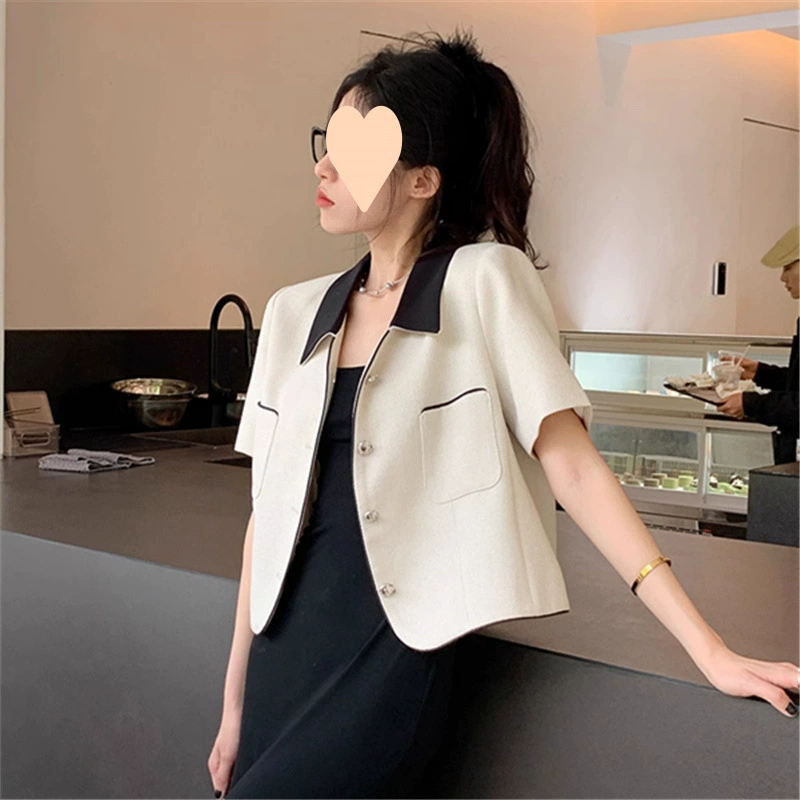 Женский жакет с короткими рукавами цвета крем-белый, лето 2025, высококлассный дизайн, повседневный универсальный топ, тренд