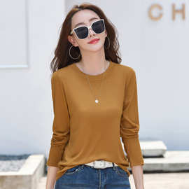 9864# 初春新款长袖t恤女装韩版圆领时尚纯色打底衫上衣一件代发