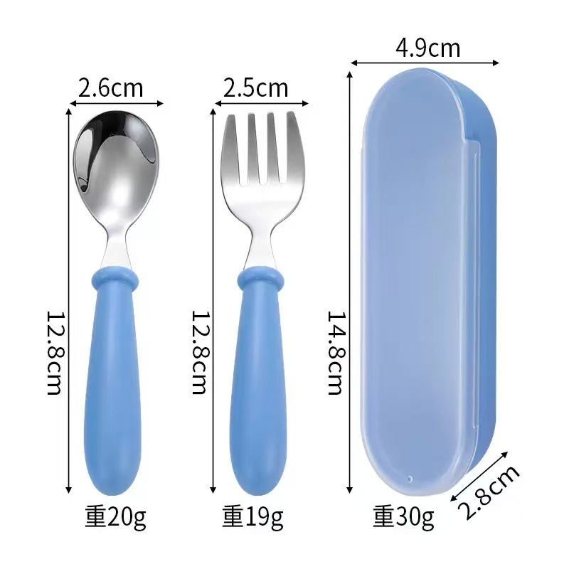 304 cubiertos de acero inoxidable para niños cucharas y tenedores bebés aprendiendo entrenamiento conjunto de almacenamiento portátil lindo viento caja de regalo