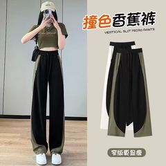 撞色运动裤直筒宽松女春秋2025新款小个子窄版香蕉裤美式阔腿卫裤