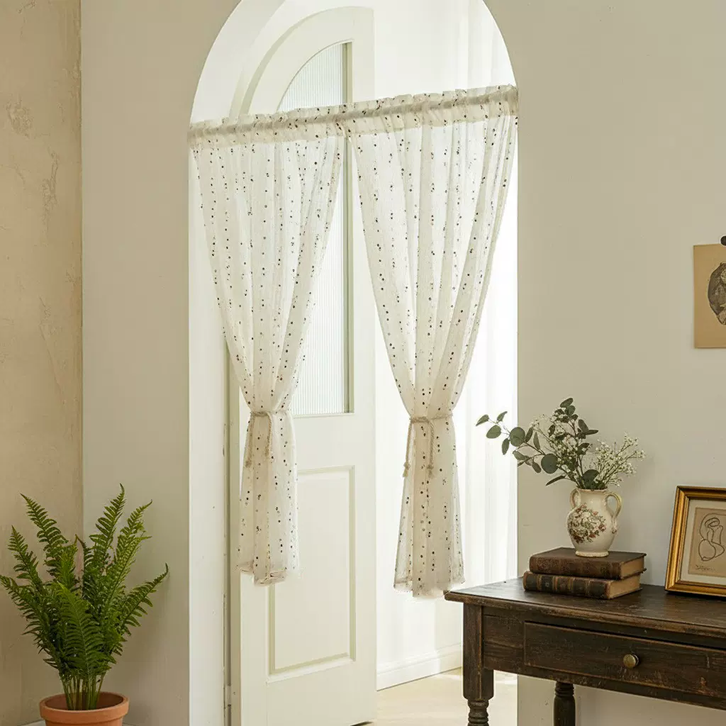 厂家直销咖啡帘小清新彩虹豆透光纱帘门帘隔断帘短帘卧室厨房飘窗