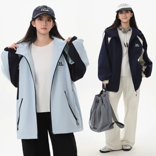 初中女童外套春秋装中大童大码宽松冲锋风衣连帽外套户外服学生装