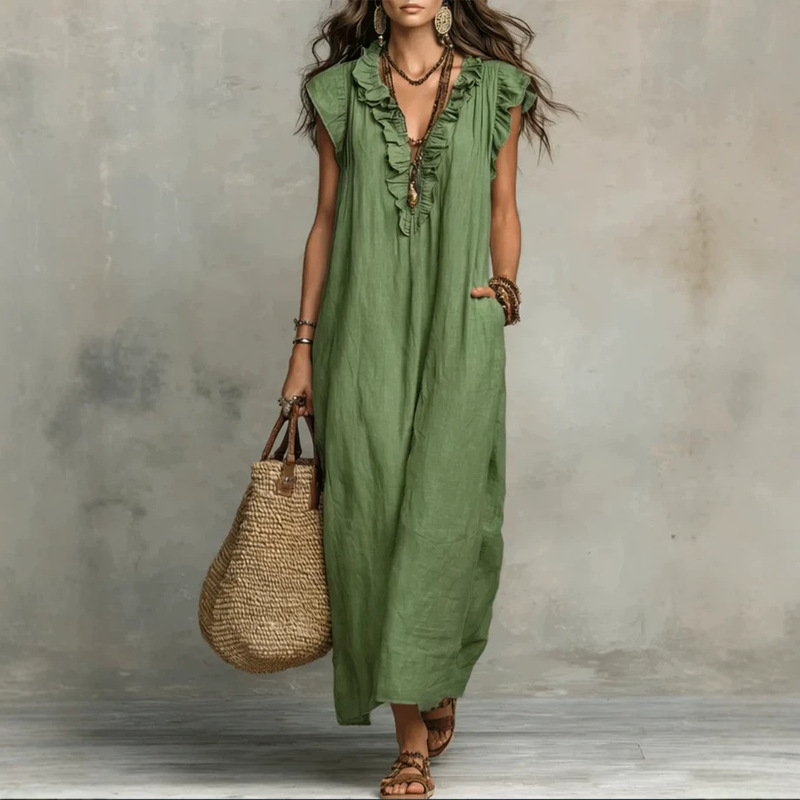 European and American Independent Websites Amazon Aliexpress 2026 Spring and Summer New Bohemian Flutter-Sleeve Floor-Length Dress European and American Independent Websites Amazon Aliexpress 2026 Spring and Summer New Bohemian Flutter-Sleeve Floor-Length Dress
