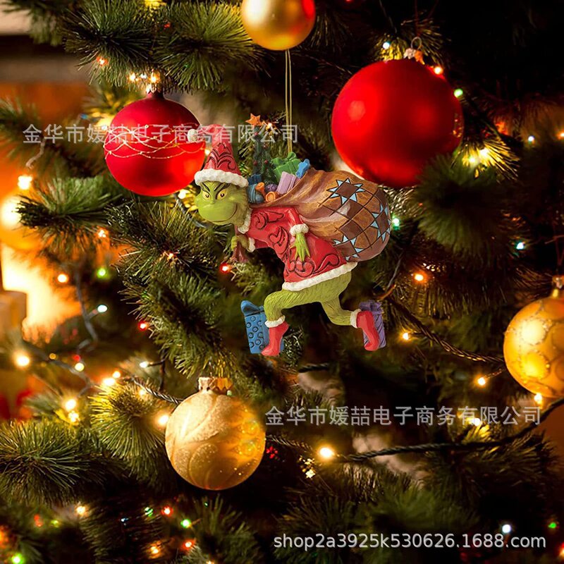 2024新品緑毛モンスタークリスマス装飾飾り漫画クリスマスツリーペンダントクリスマスホームカー装飾|undefined