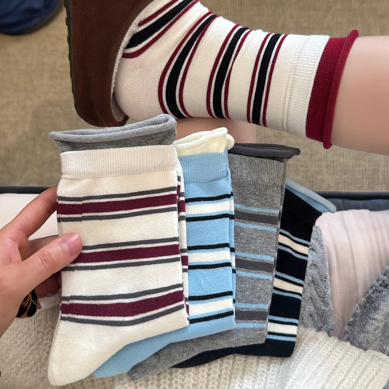 Double-layer Striped Contrast Color Socks Women's Mid-length Socks Spring and Summer Cotton Socks Korean Style Japanese Style Sports Net Infrared Wear Stockings Summer Double-layer Striped Contrast Color Socks Women's Mid-length Socks Spring and Summer Cotton Socks Korean Style Japanese Style Sports Net Infrared Wear Stockings Summer