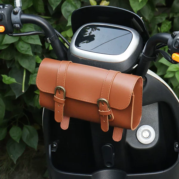 Vintage Leather Mountain Bike Head Hanging Bag Electric Car Folding Hanging Bag Outdoor Cycling Bicycle Accessories
