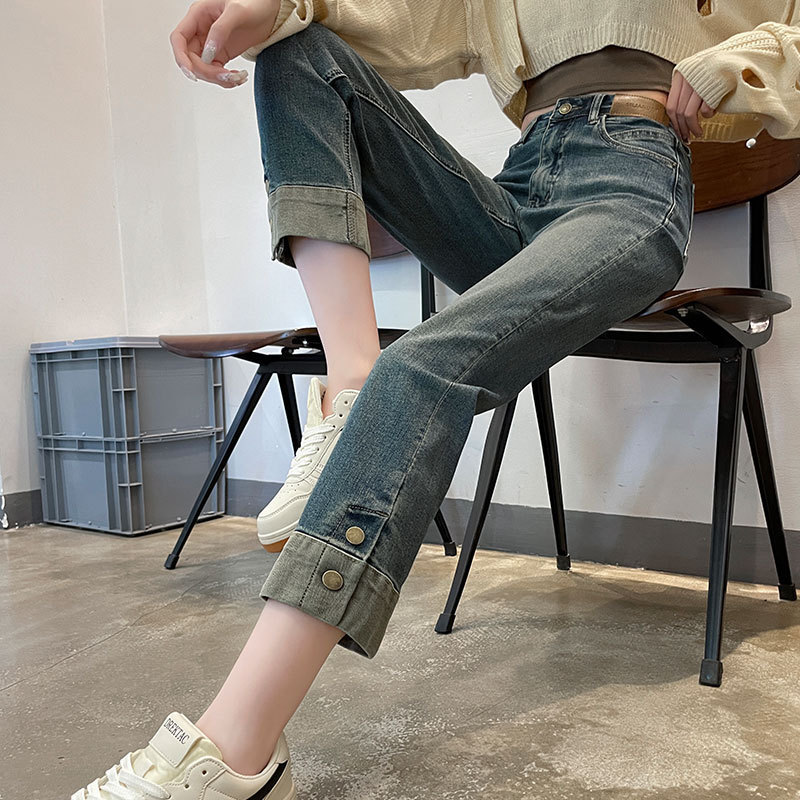 Cement Gray Cigarette Jeans for Women, Summer 2026, High-Waisted, Slim-Fit, Flattering, Cropped Straight-Leg Pants, Baguette Pants, Fashionable