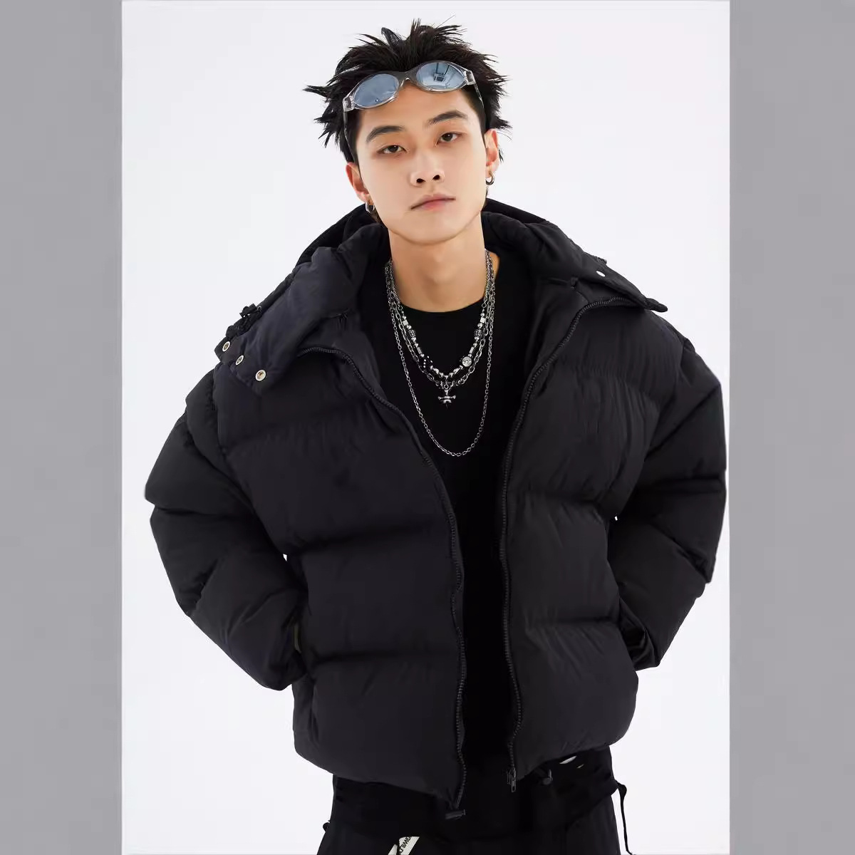 Herrenbekleidung Maskierter Kragen Einfarbige Baumwolljacke mit Kapuze Herren Winter Verdickte Baumwolljacke Paar_voghion.com