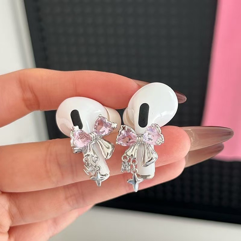 New Apple Huawei Headphone Accessories Fully Adapted Zircon Bow High-End Four-Pointed Star Pendant Accessible Luxury Niche