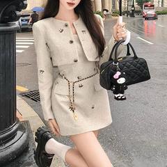晚宴名流 小香风名媛设计修身显瘦吊带连衣裙女秋外套2025秋冬新
