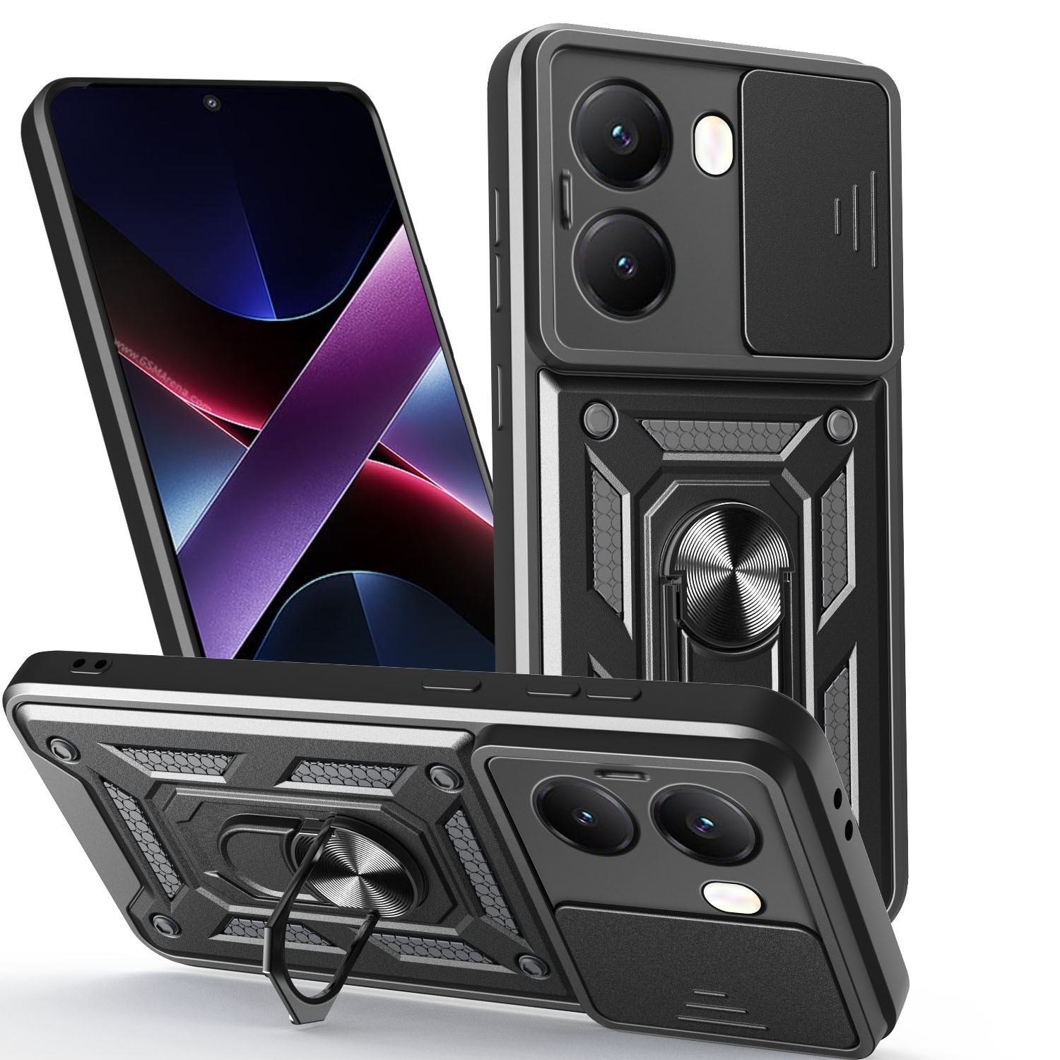 Caso de teléfono móvil de ventana de empuje POCO X7PRO TPU + PC armadura de protección contra caídas soporte de anillo de carga de absorción magnética