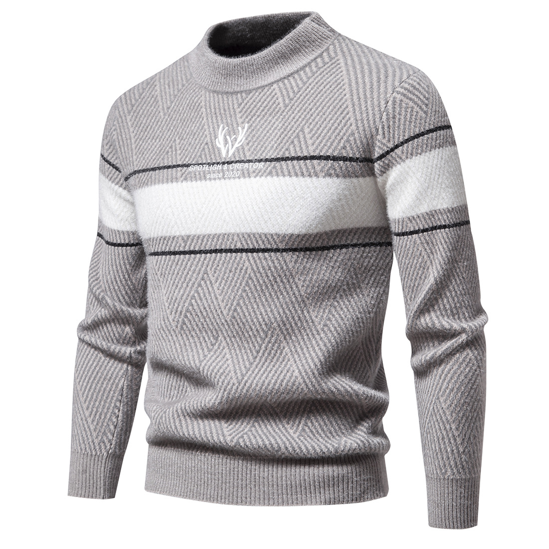 Men's Knitwear Round Neck Casual Pullover Colour Block Sweater_voghion.com