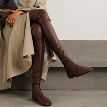 时尚欧美范儿粗跟过膝靴女2025秋冬新款方头高跟套筒时装靴长靴女