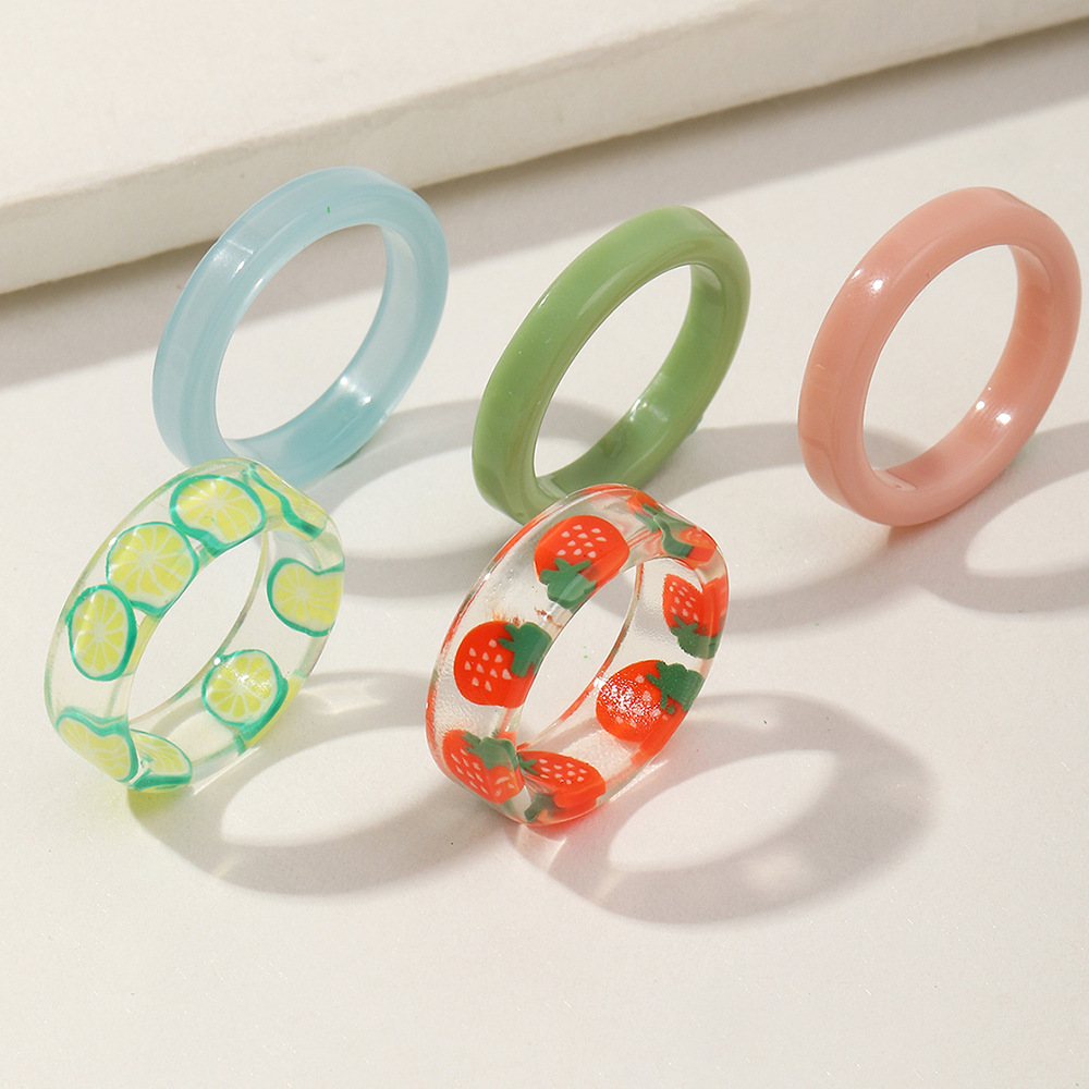 2022 New Summer Resin Transparent Fruit Printed Children's Ring Set display picture 5