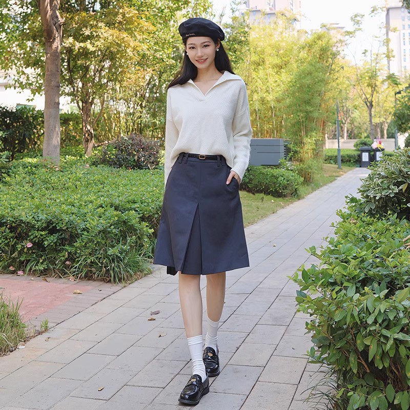 春夏新作ハイウエストAラインスカート女性用、小柄な方向け、万能着痩せプロスカート、通勤用バークリースタイル|undefined