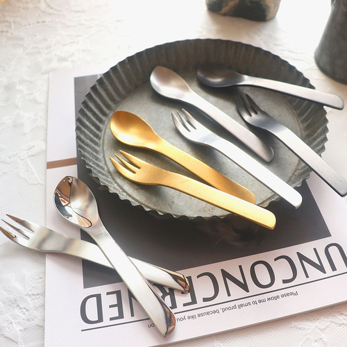 Japanese Snowflake Silver 304 Steel Party Fork and Spoon Commercial Pastry Mooncake Spoon and Fork Instagram Mirror Gold Ice Cream Spoon