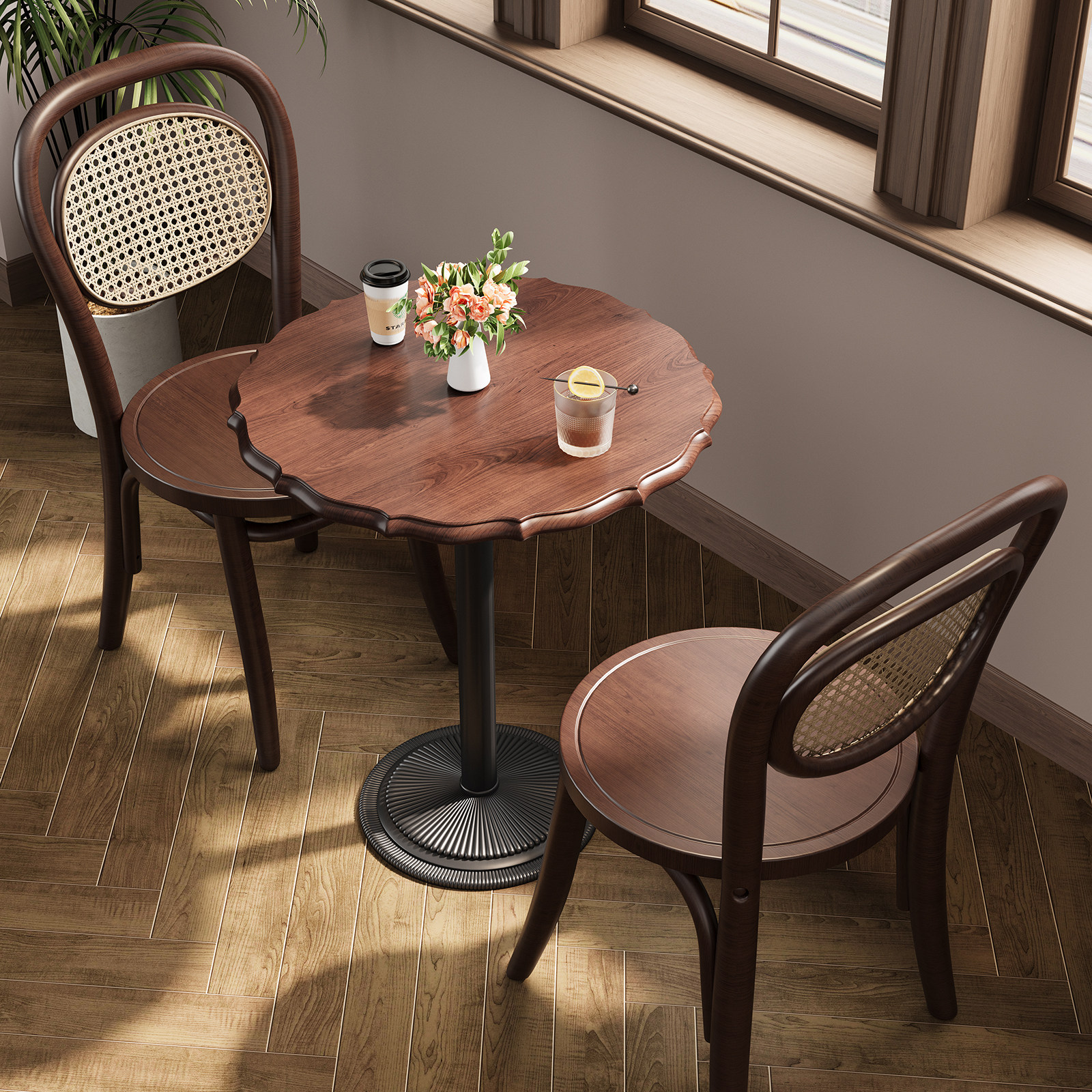 Mesa y silla de cafetería retro madera sólida pastel de pastelería silla de bar de postres residenciales tienda de té de leche combinación de mesa y silla