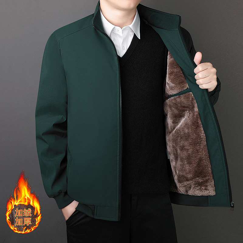 中高年のカシミヤの厚いお父さんの服のジャケットの男性の40-50-60-70おじいさんの男性の冬の服の新型の綿のコートをプラスします。