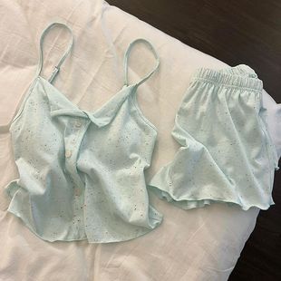 Dopamine Mint Mambo Print Suspender Pajamas Women's Summer with Chest Pad Small Fresh Can Be Worn Outside Homewear