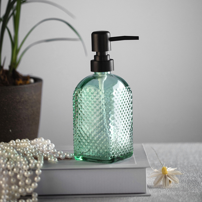 Spot al por mayor botella de desinfectante de manos de vidrio de color botella de champú de prensa nórdica botella de gel de ducha loción de vidrio vacío