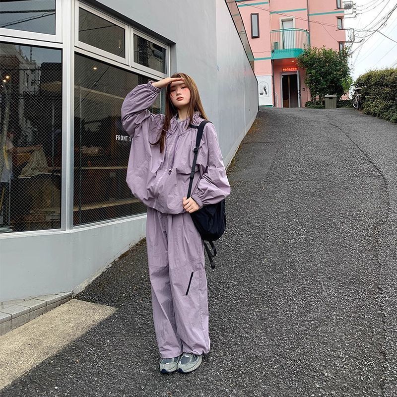 抽绳冲锋衣半身裙长裤套装女宽松外套短裙休闲裤两件套一整套穿搭|undefined