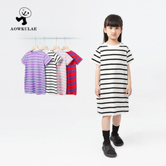 Children's skirt summer Korean style new girls' dress children's knitted striped short-sleeved nightgown girl's skirt wholesale
