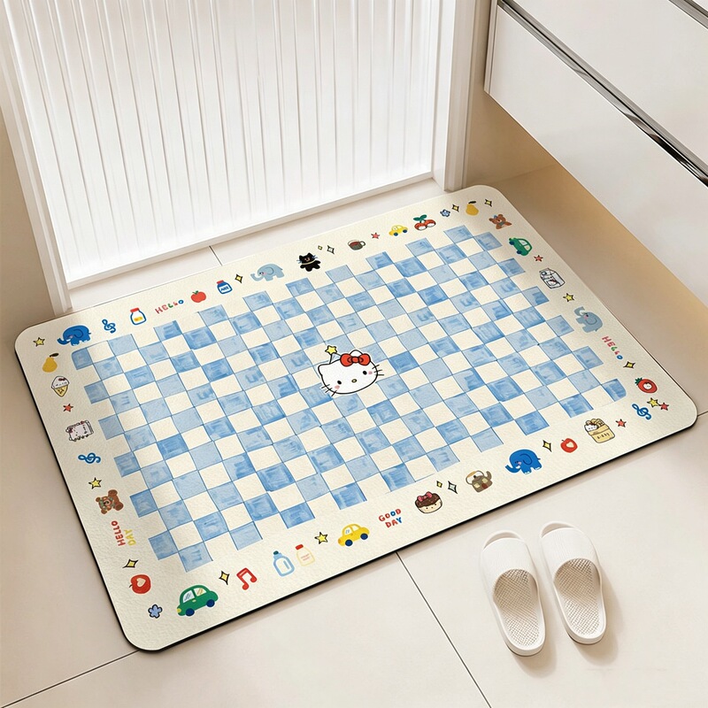 Fresh plaid diatomite floor mat for bathroom entrance, water-absorbent and quick-drying, non-slip household shower mat Fresh plaid diatomite floor mat for bathroom entrance, water-absorbent and quick-drying, non-slip household shower mat