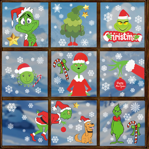 Santa Claus Christmas decoration static sticker window flower scene arrangement glass door sticker window