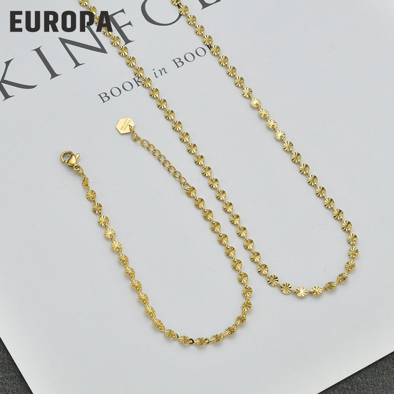 French Vintage Embossed Bracelet Necklace Titanium Disc Handmade Chain Jewelry