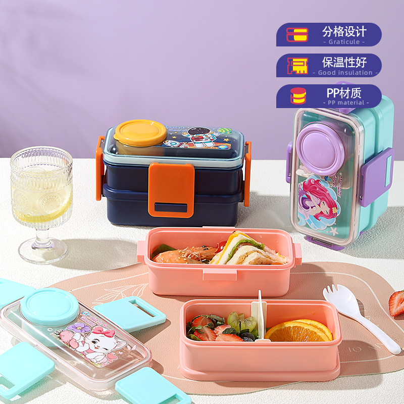 Cartoon double-layer hermetic Japanese handheld lunch box