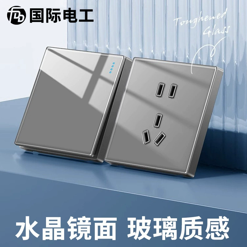 Международный Электрический бытовой тип 86 Большая пластина серая розетка 16a одно открытое пять отверстий с USB пористой двойной панелью управления USB