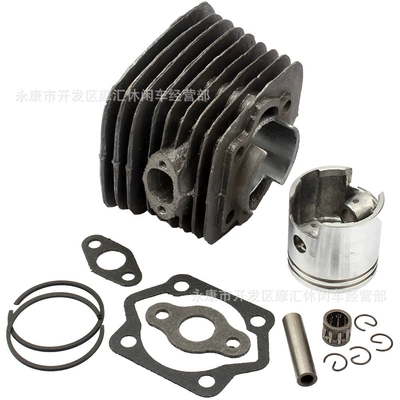 Piston, piston ring, piston pin two stroke engine cylinder