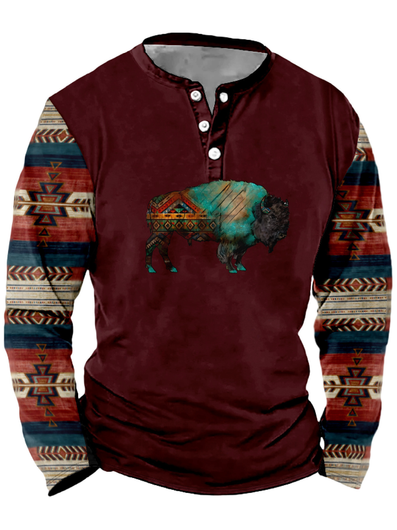 Summer Men's Digital Print 3-Button Henley Trendy Casual T-Shirt_viptrois.com
