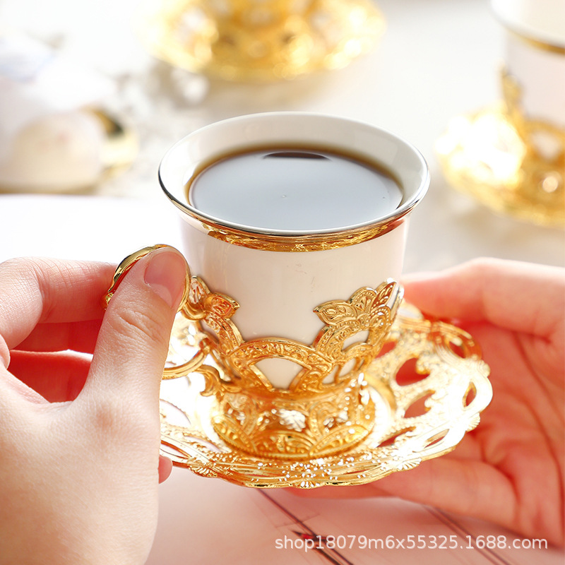 Taza de café de porcelana china de 2 piezas con platillo, nueva, de la marca FCM, en caja de regalo, aroma de café de Oriente Medio image 3