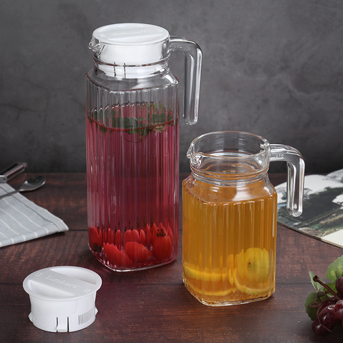 D8T7玻璃冷水壶透明鸭嘴壶柠檬果汁瓶大容量凉水壶商用耐热耐高温