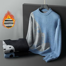 秋冬季潮牌拼色卡通小熊毛衣男2022新款韩版宽松慵懒风加绒针织衫