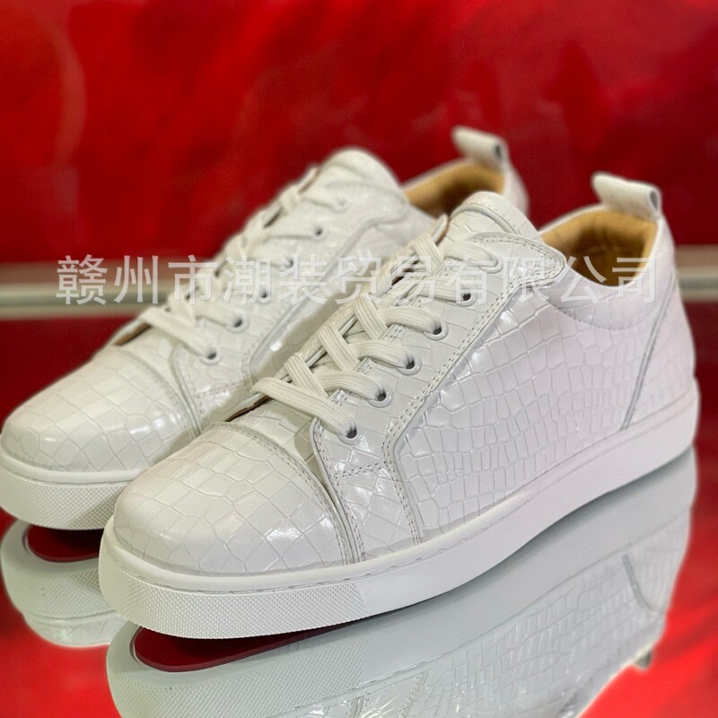 Cl Andgz Red-Soled Shoes for Men, White Crocodile-Patterned Low-Top Women's Shoes, Smooth Surface Sneakers, Casual Sports Shoes, White Sneakers