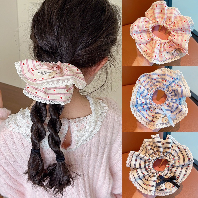 Encaje dulce para niñas, lazo para el cabello, lazo para el cabello, lazo grande para niños, lazo para la cabeza de bola de bebé de alta elasticidad, cuerda para la cabeza
