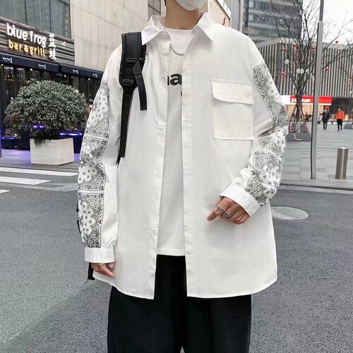 High-quality cool silk cotton Hong Kong style summer shirt, trendy brand boys' 13-16 years old floral shirt, thin jacket for outdoor wear