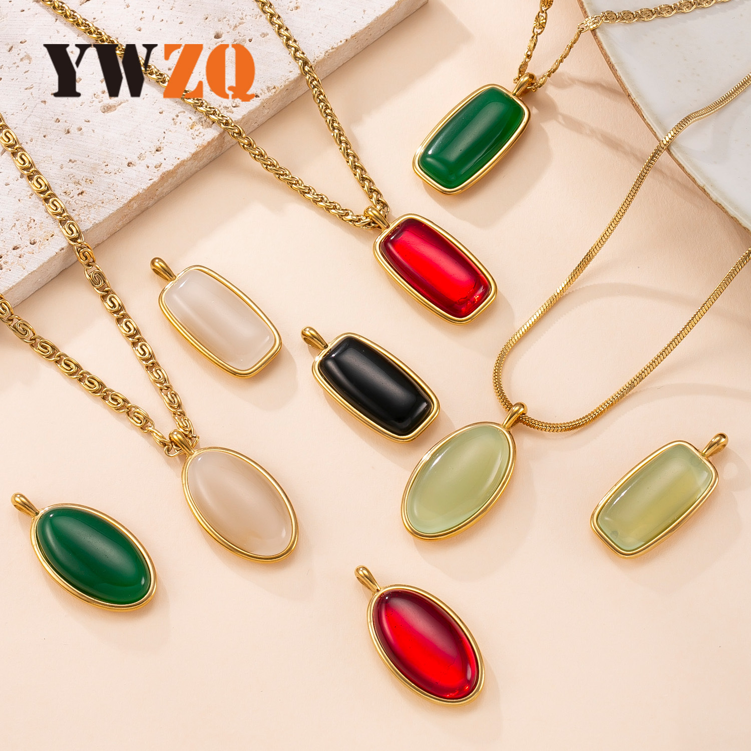 Colgante único, joyería de acero inoxidable transfronterizo, fundición, accesorios de collar de piedra natural geométrica, fábrica de accesorios de acero de titanio simples y versátiles